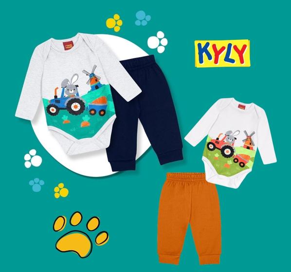 Imagem de Conjunto Bebê Masculino Body + Calça Moletom Pelúciado Coelhinho Kyly