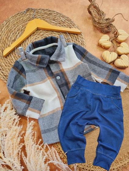 Imagem de Conjunto Bebê Masculino Camisa Xadrez  + Calça Molecotton Jeans Leve