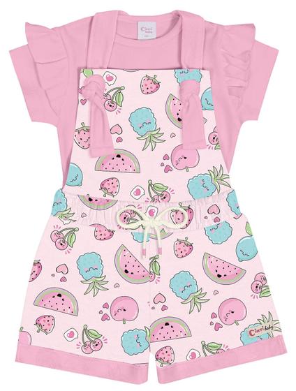 Imagem de Conjunto Bebê Menina Blusa E Jardineira Frutas Rosa Cinti