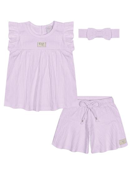 Imagem de Conjunto Bebê Menina Blusa, Short E Faixa De Cabelo Lilás Cinti