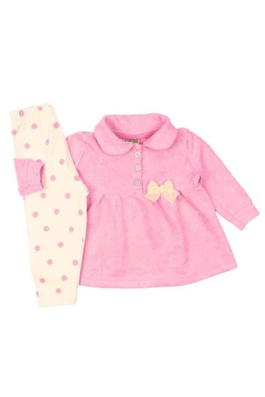 Imagem de Conjunto Bebê Menina Rosa e Branco Bata Plush e Legging Poá