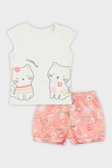 Imagem de Conjunto Bebê Menina Roupa Brandili Regata + Short Estampa Gatinha Moda Verão Confortável Leve