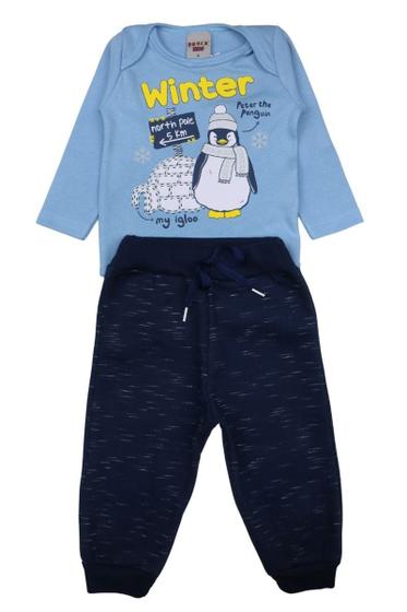 Imagem de Conjunto Bebê Menino Azul Body Moletom Meia Estação