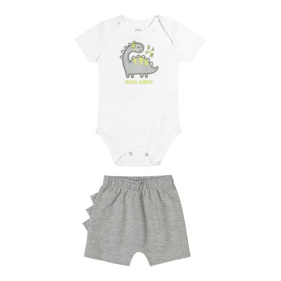 Imagem de Conjunto Bebê Menino BGR Body Algodão Bermuda Moletom Leve Branco/Mescla