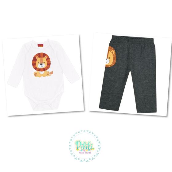 Imagem de Conjunto bebê Menino Kyly Body e Calça Branco/Chumbo