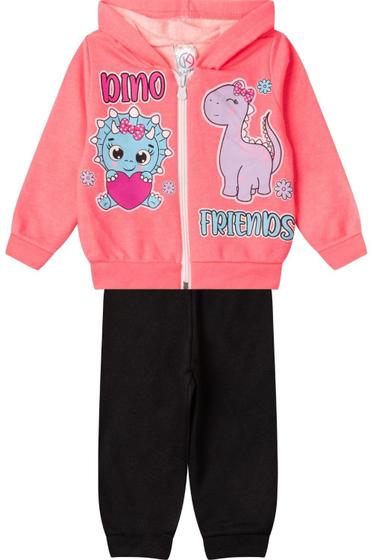 Imagem de Conjunto Bebê Moletom Menina Com Capuz - Dino - Rosa