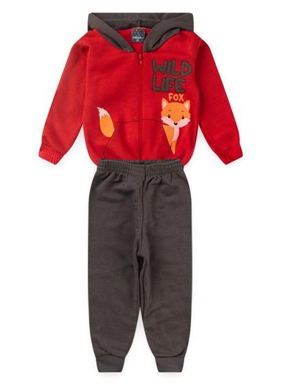 Imagem de Conjunto Bebê Moletom Menino Com Capuz - Wild Life - Vermelho e Chumbo