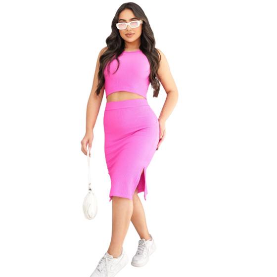 Imagem de Conjunto Bella Blusa Cropped com Saia Tecido Anarruga