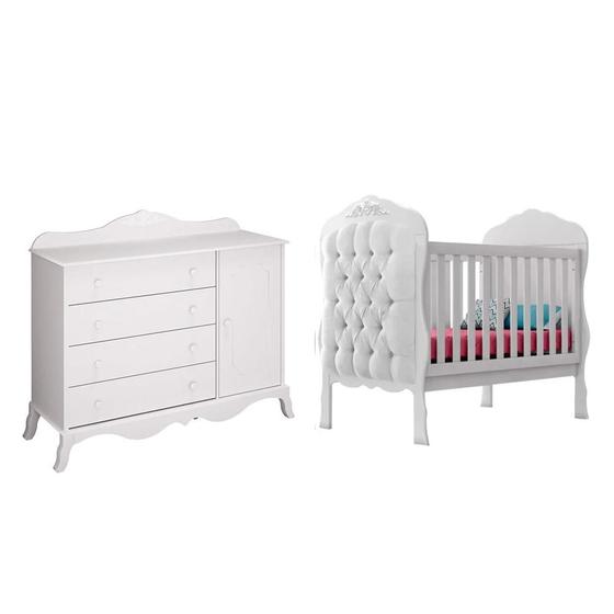 Imagem de Conjunto berço com capitonê branco e comoda realeza canaã