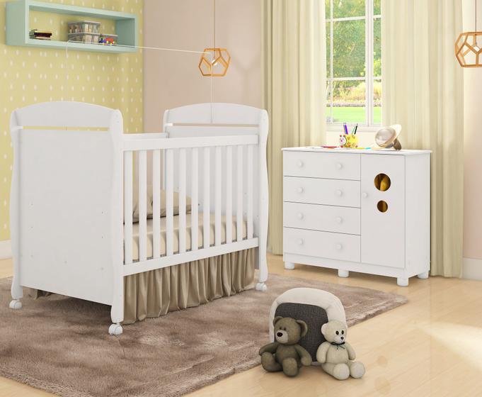 Conjunto Berço e Cômoda Bolinha 100% MDF Branco Moveis Peroba - Quarto ...