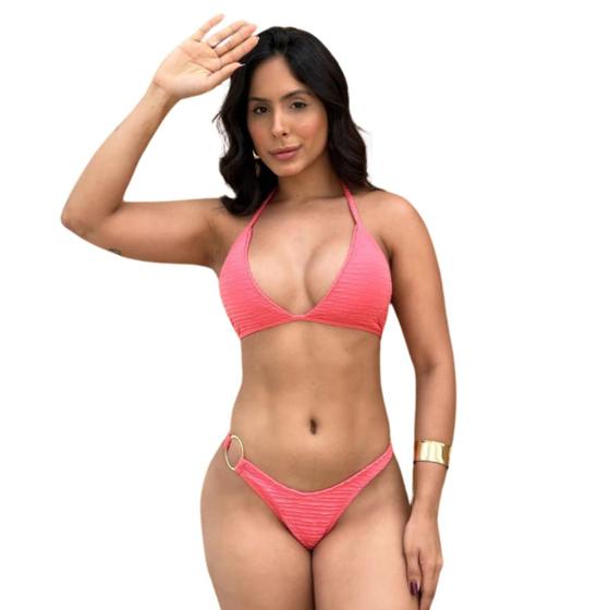 Imagem de Conjunto Biquíni com Bojo de Amarração Fio Dental com Detalhe de Argola