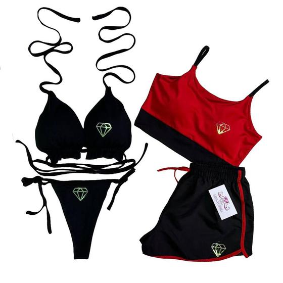 Imagem de Conjunto Biquini + Cropped com bojo e Short - Tornasolado