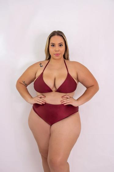 Imagem de Conjunto Biquini Feminino Estiloso Plus Size Tamanho Grande Top Cortininha Cos Alto Forrado Verao