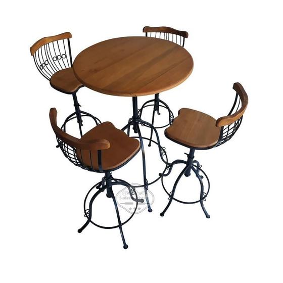 Imagem de Conjunto Bistrô com Mesa e 4 Banquetas Reguláveis em Madeira de Demolição Sudeste Rústico