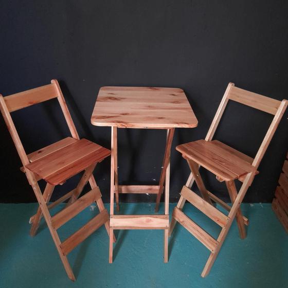 Imagem de Conjunto Bistrô dobrável mesa com 2 banquetas em madeira