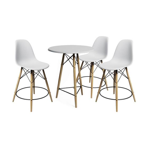 Imagem de Conjunto Bistrô Eames Eiffel Mesa Branca com 3 Banquetas Brancas de Madeira