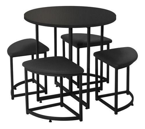 Imagem de Conjunto Bistrô Mesa Baixa e 4 Banquetas  80cm Preto