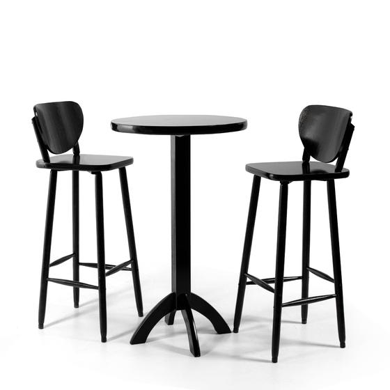 Imagem de Conjunto Bistrô Mesa Redonda Alta com 2 Banquetas de Madeira Lisboa Preta Melhor Móvel