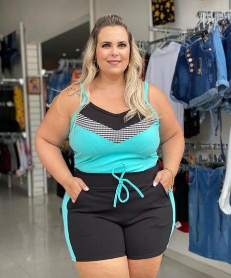 Imagem de Conjunto Blusa Blusinha Regata E Shorts Malha Crepe plus size