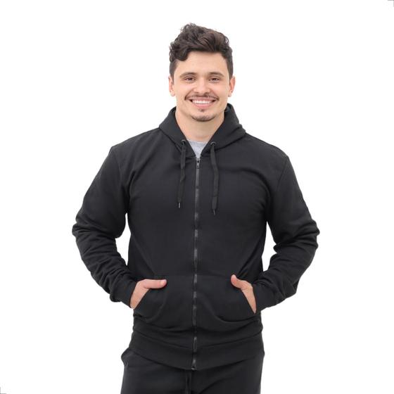 Imagem de Conjunto Blusa Com Zíper e Calça Moletom Flanelado Masculino Algodão Canguru Super Confortável