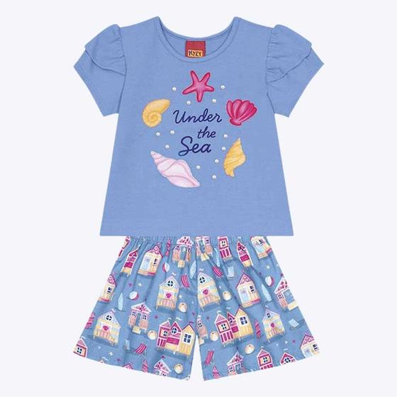 Imagem de Conjunto Blusa Cropped e Shorts em Tricoline Infantil Feminino Kyly 1000237