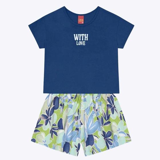 Imagem de Conjunto Blusa Cropped Manga Curta e Shorts Estampado Infantil Feminino Kyly 1000254