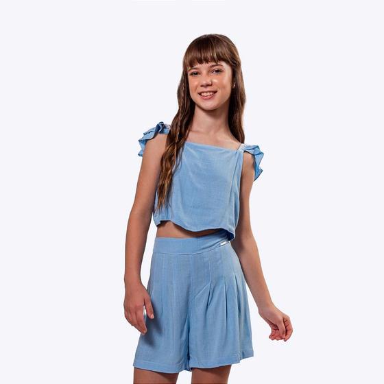 Imagem de Conjunto Blusa de Alcinha e Shorts Cintura Alta Azul Juvenil Menina Vigat 7856