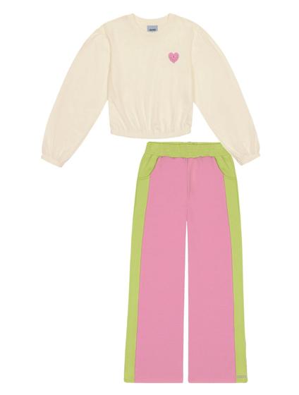 Imagem de Conjunto Blusa e Calça Wide Leg Rosa e Amarelo  Catavento