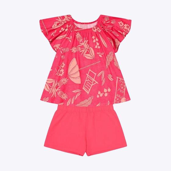 Imagem de Conjunto Blusa e Manga Babadinho e Shorts Infantil Feminino Kyly 1000231