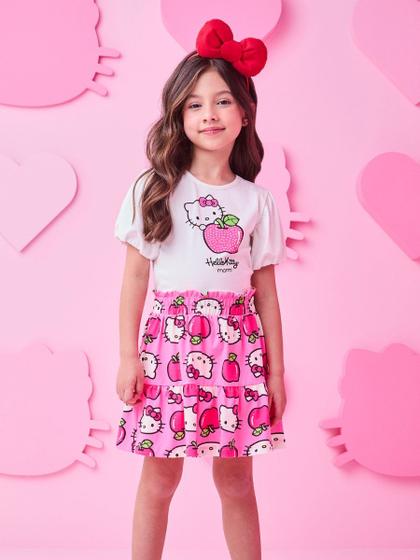 Imagem de Conjunto blusa e saia hello kitty maça strass momi