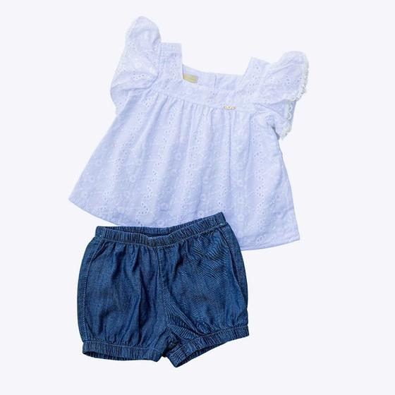 Imagem de Conjunto Blusa em Lese e Shorts Azul Jeans Bebê Menina Vigat 2610