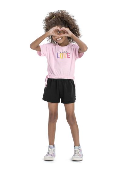 Imagem de Conjunto Blusa em Malha Flamê  Love Shorts em Moletom  Elian