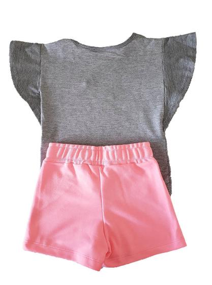 Imagem de Conjunto blusa em malha trabalhada e shorts em moletinho Quimby  Cats Mescla/Rosa