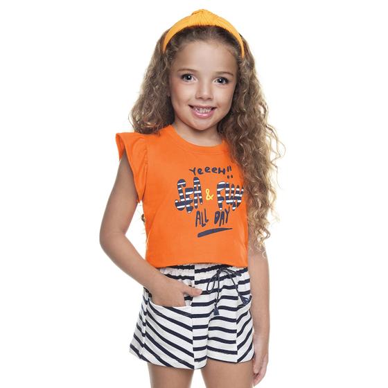 Imagem de Conjunto Blusa Laranja Sea & Fun e Short Listrado Moletinho Have Fun