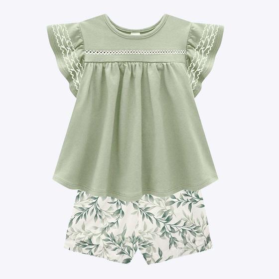 Imagem de Conjunto Blusa Manga Curta e Shorts Verde Infantil Feminino Milon 2000386