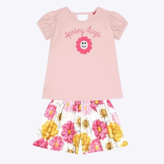 Imagem de Conjunto Blusa Mangas com Detalhe Franzido e Shorts com Bainha Infantil Feminino Kyly 1000215