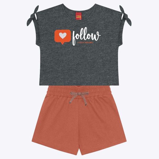 Imagem de Conjunto Blusa Mangas em Debrum e Shorts Liso Infantil Feminino Kyly 1000259