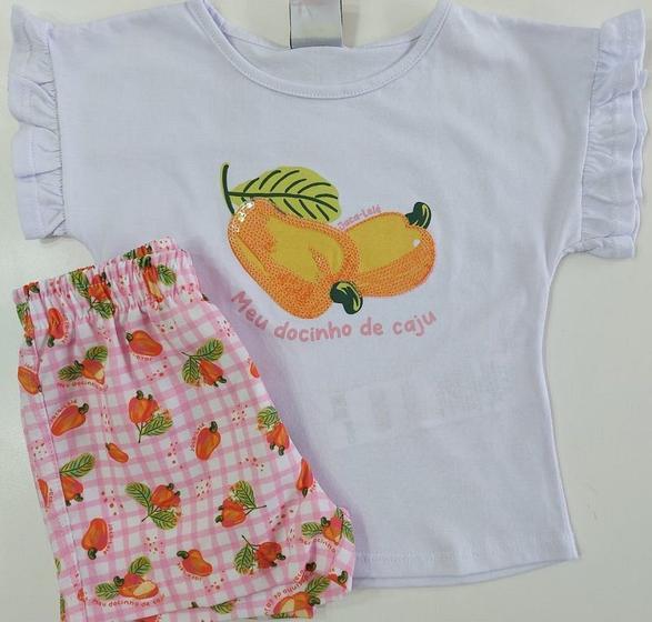 Imagem de CONJUNTO BLUSA MEU DOCINHO DE CAJU/SHORTS TACTEL JACA LELE Branco