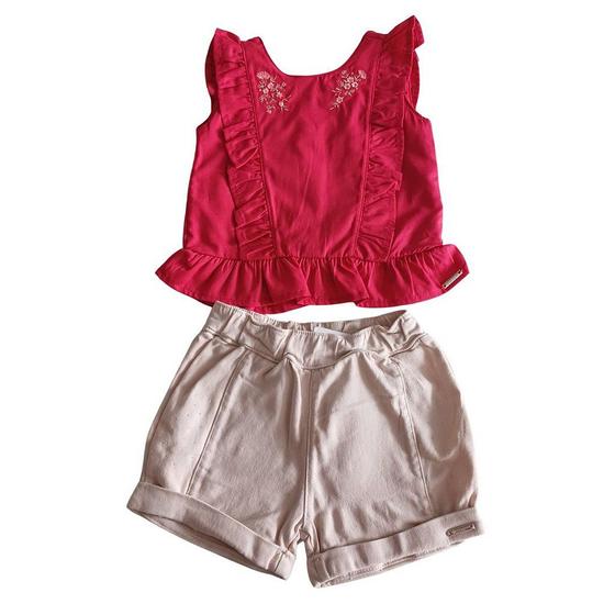 Imagem de Conjunto Blusa Regata Vermelha e Short Off White Bebê Menina Paraíso 15435