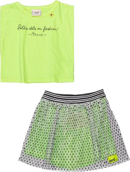 Imagem de Conjunto  blusa verde neon e saia tule poá animê