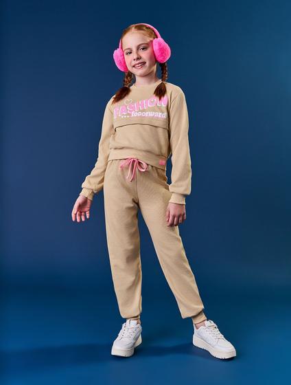 Imagem de Conjunto Blusão Com Recorte E Calça Jogger Bege Abrange