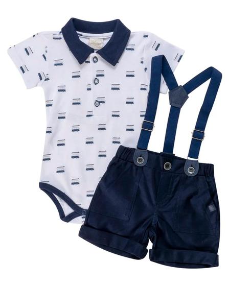 Imagem de Conjunto Body Bebe Menino + Short Oxford 100% Algodão - Anjos Baby