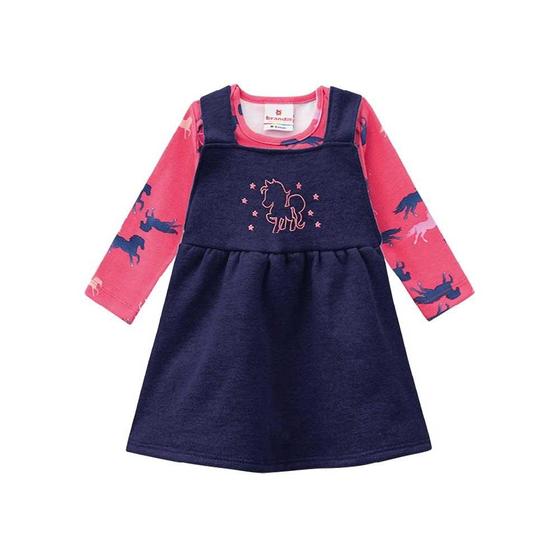 Imagem de Conjunto Body Cotton e Salopete Moletinho Infantil Menina Brandili