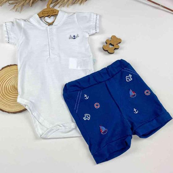 Imagem de Conjunto Body Curto e Shorts Bordado Marinheiro