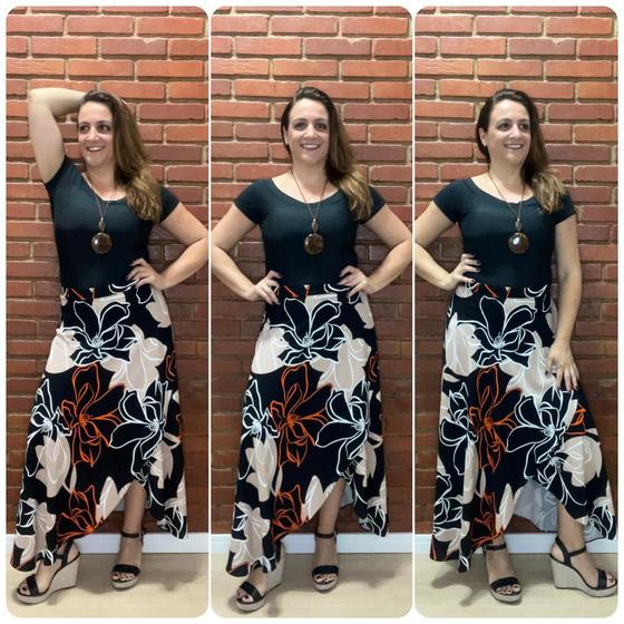 Imagem de Conjunto Body em Supplex com Bojo e Saia Envelope em Viscose Estampada Jaqueline