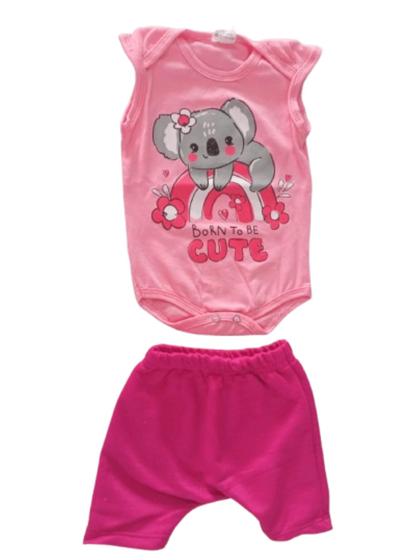 Imagem de Conjunto Body Estampado Manga Japonesa Shorts Liso Estampado Traseira Cotton Bebê Menina Feminino In