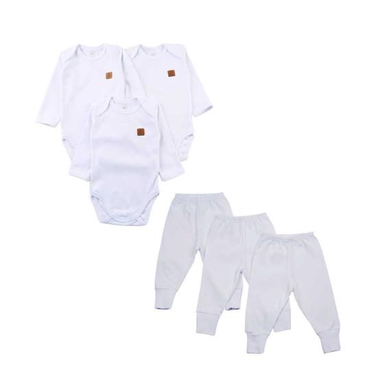 Imagem de Conjunto Body Manga Longa + Calça Liso Branco - 06 Peças