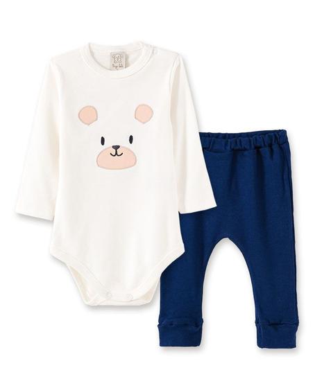 Imagem de Conjunto Body manga longa e Calça Saruel Pingo Lelê Urso Marinho/OFF White