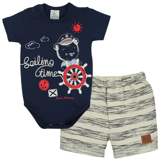 Imagem de Conjunto Body Suedine Manga Curta Ab. Estampa + Shorts Listrado Com Etiqueta Termo