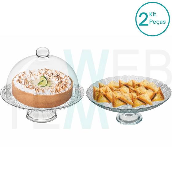 Imagem de Conjunto Boleira e Centro de Mesa de Vidro com Pé Pluma Vitazza Prato 32cm para Bolo, Festas, Decoração, Organização, Mesa Posta Elegante Sustentável